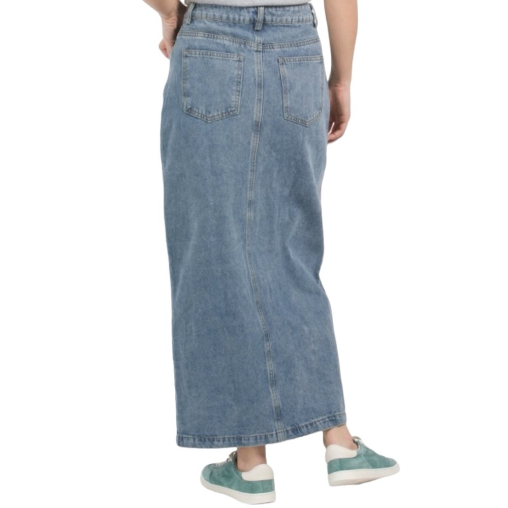 REVERIEE NWT Women’s Blue Front‎ Yoke Denim Maxi Skirt  Sz L - Picture 2 of 7